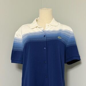 Lacoste Made in France Polo Shirt Dress Size 40 Blue Ombre Organic Cotton NWT